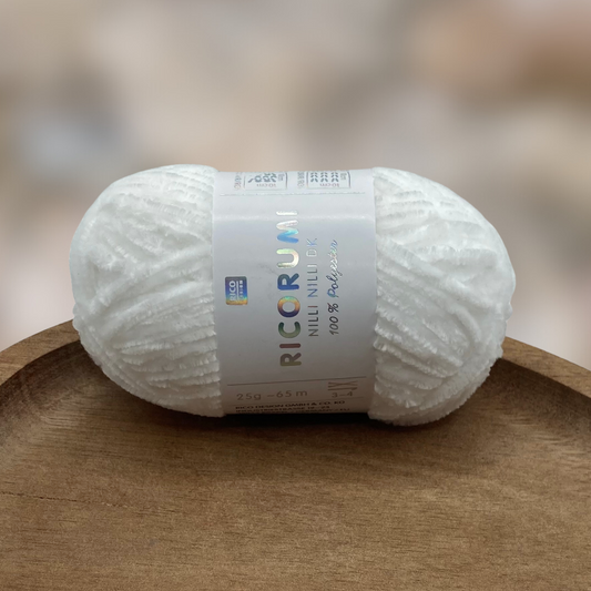Chenille Garn RICORUMI NILLI NILLI 25G | Farbe 001 weiß
